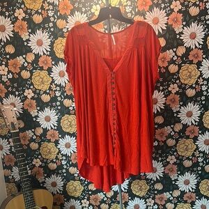 Free People Red Button-Down Dress